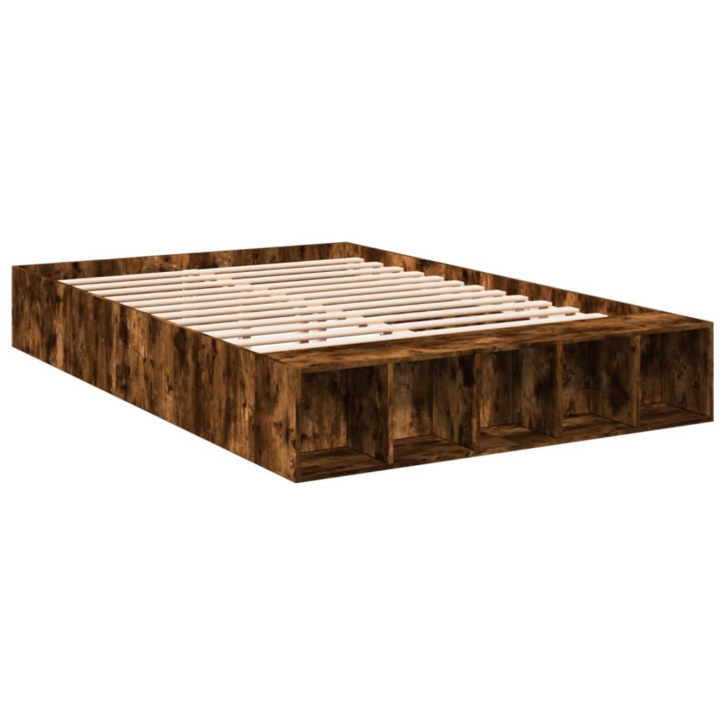 vidaXL Cadre de lit chêne fumé 150x200 cm bois d'ingénierie