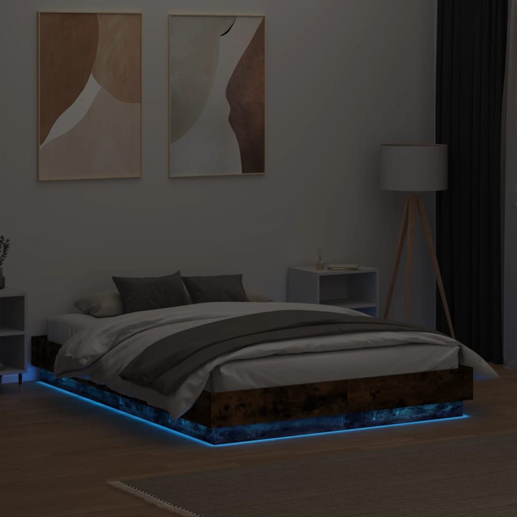 vidaXL Cadre de lit avec lumières LED chêne fumé 120x190 cm