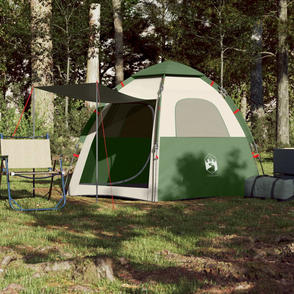 vidaXL Tente de camping cabine 4 personnes vert libération rapide