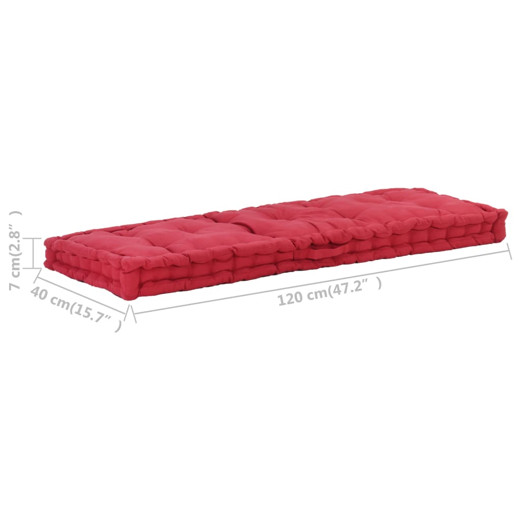 vidaXL Coussin de plancher de palette Coton 120x40x7 cm Bordeaux