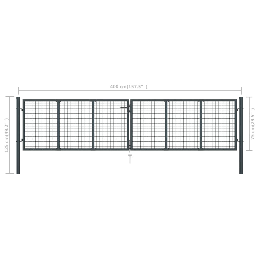 vidaXL Portail en maille de jardin Acier galvanisé 400 x 125 cm Gris