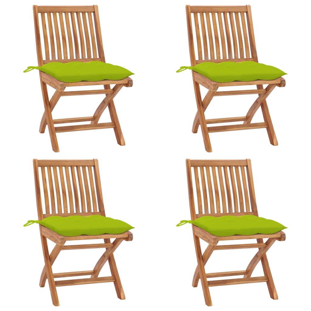 vidaXL Chaises pliables de jardin avec coussins 4 pcs Teck solide