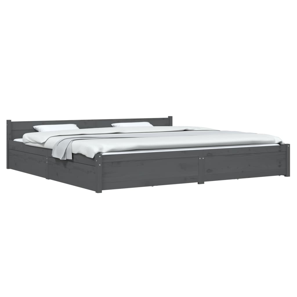 vidaXL Cadre de lit avec tiroirs Gris 180x200 cm Super King