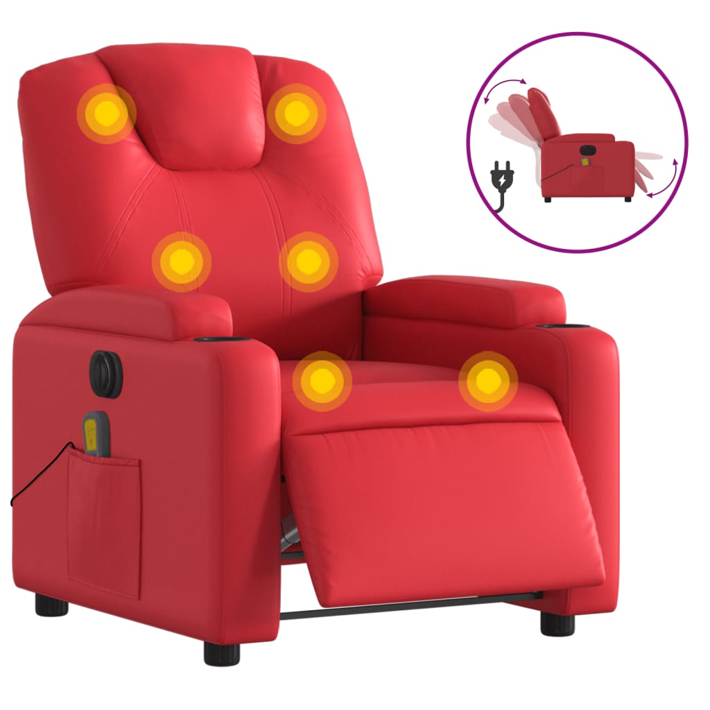 vidaXL Fauteuil de massage inclinable électrique rouge similicuir