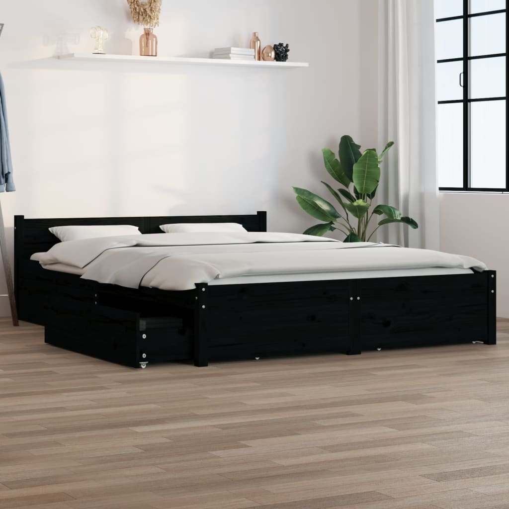 vidaXL Cadre de lit avec tiroirs Noir 160x200 cm
