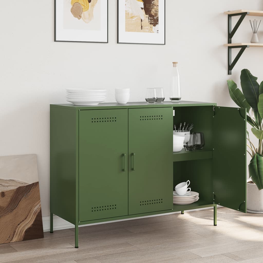 vidaXL Buffet vert olive 100,5x39x79 cm acier