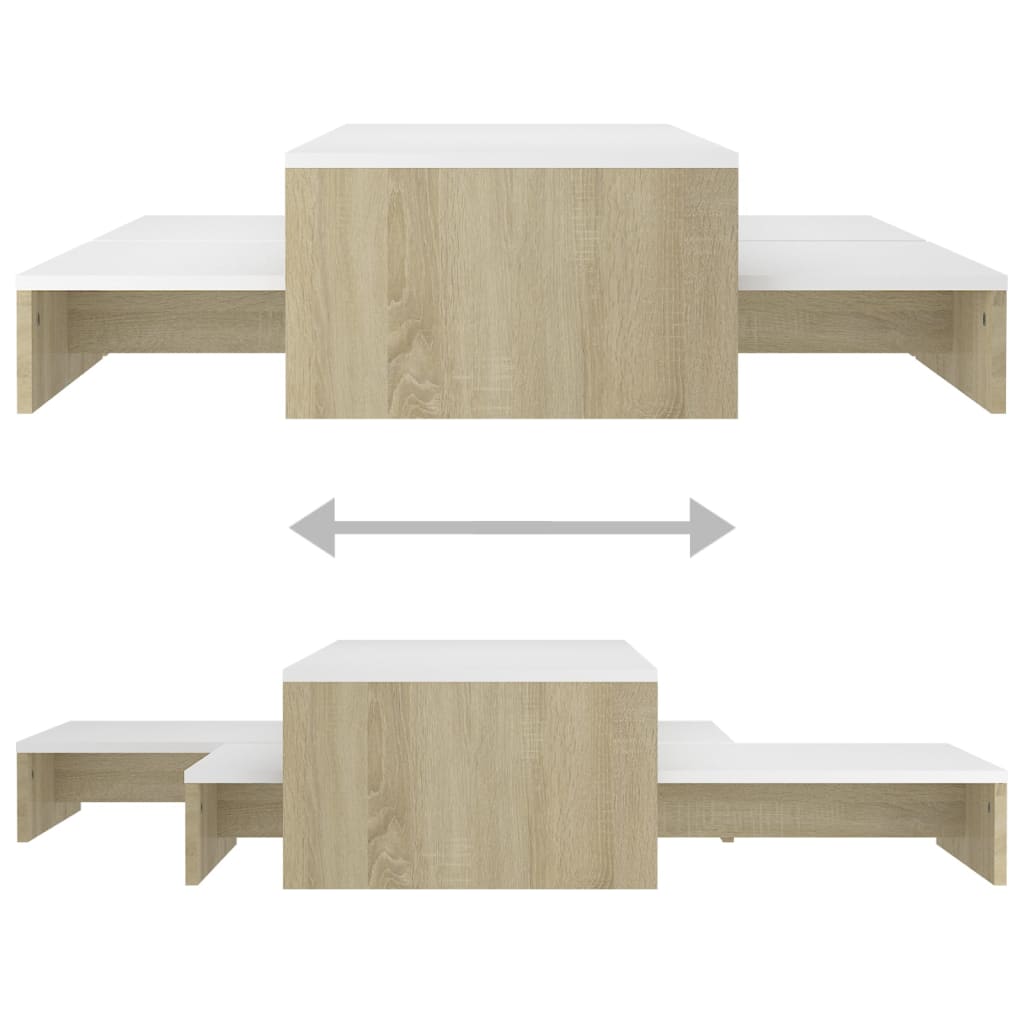 vidaXL Ensemble tables basses gigognes Blanc et chêne 100x100x26,5 cm