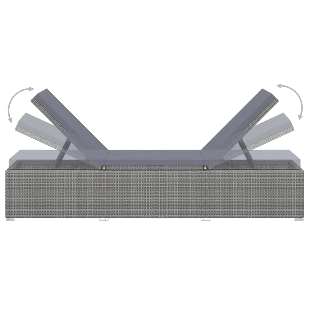 vidaXL Chaise longue avec coussin et table à thé Résine tressée Gris