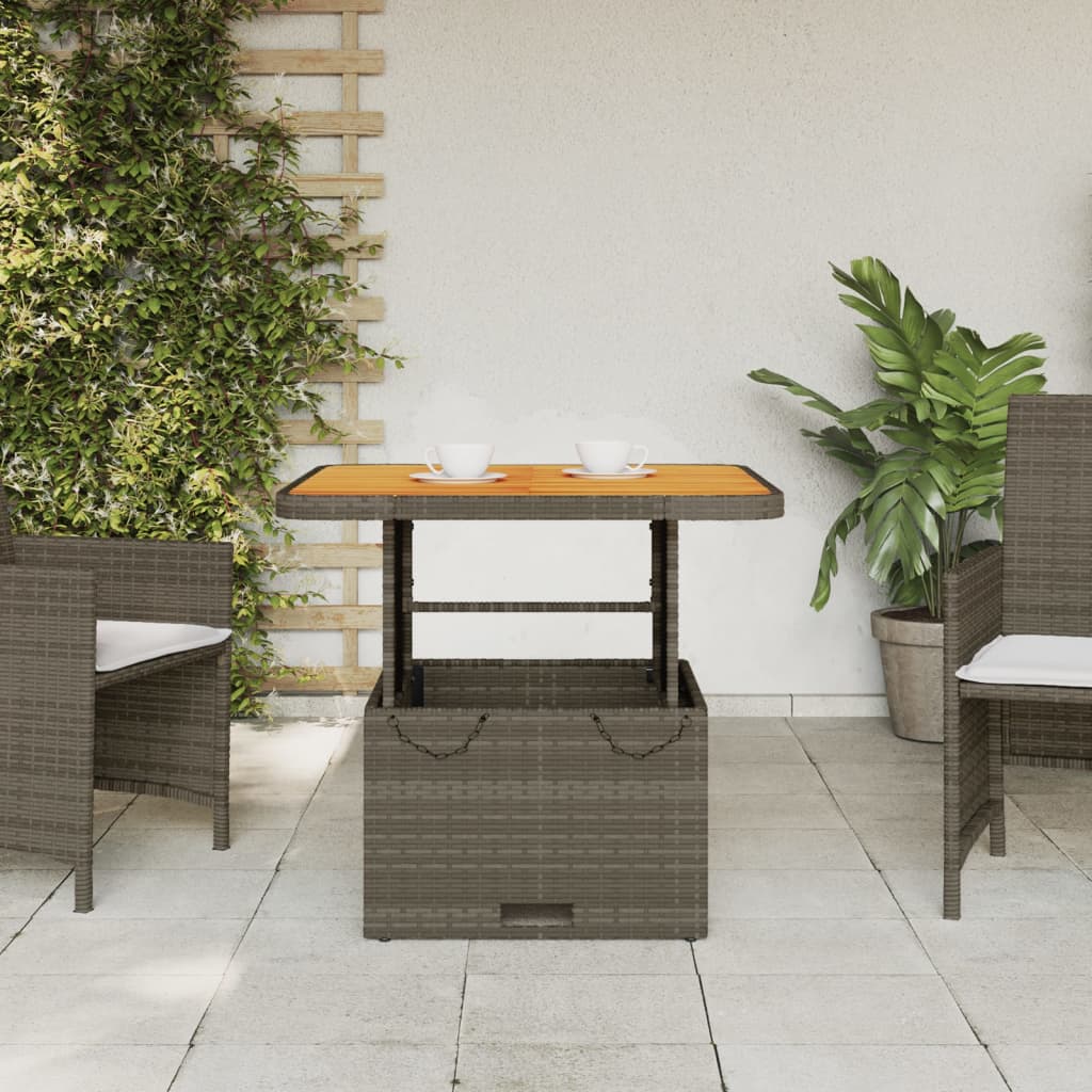 vidaXL Table de jardin gris 80x80x71 cm résine tressée et bois acacia