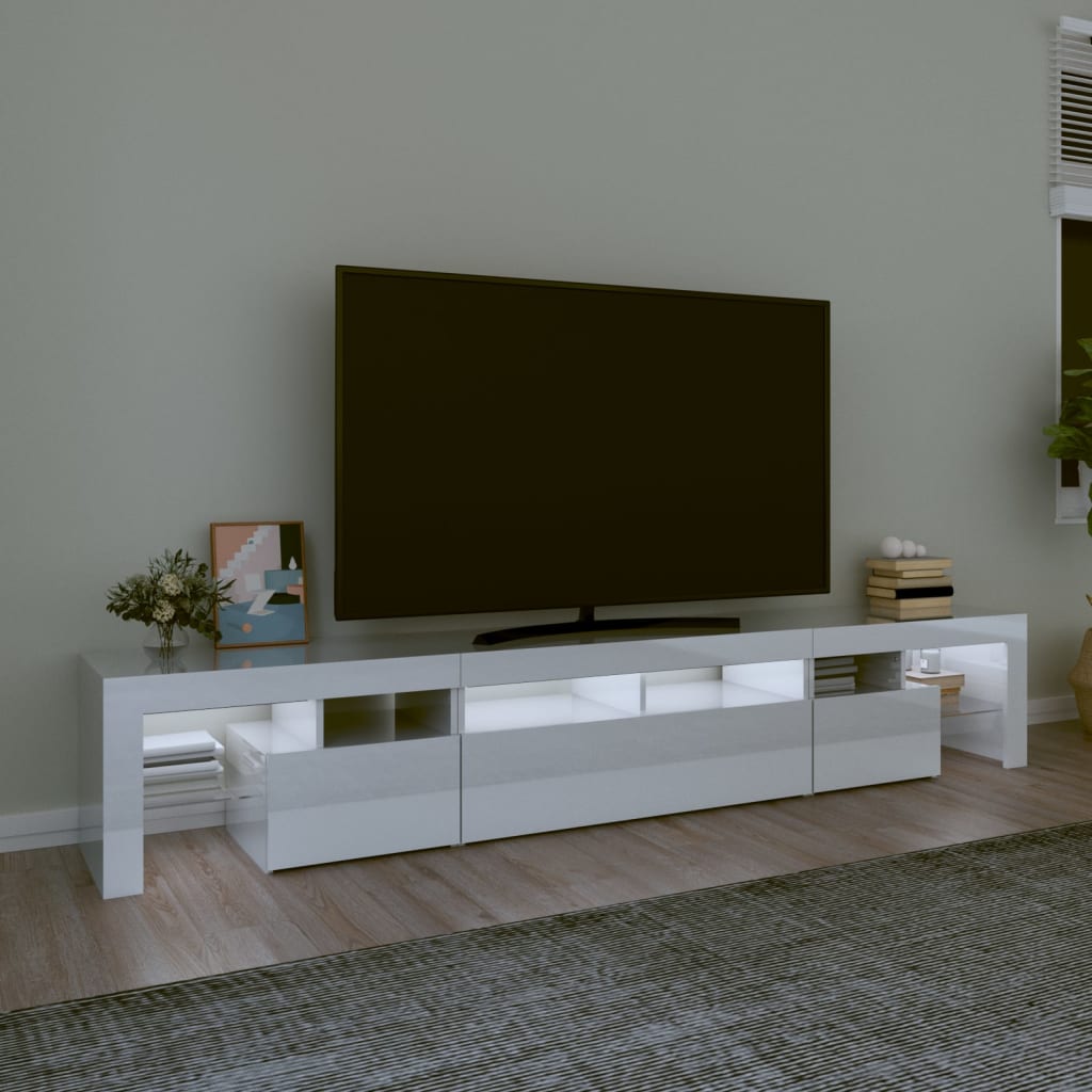 vidaXL Meuble TV avec lumières LED Blanc brillant 230x36,5x40 cm
