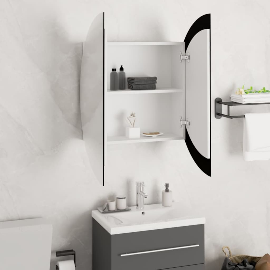 vidaXL Armoire de salle de bain miroir rond et LED Blanc 54x54x17,5 cm