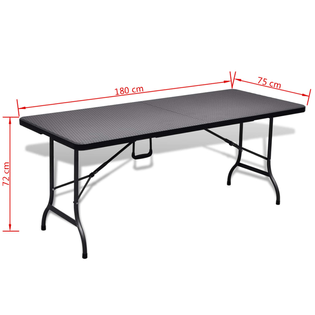 vidaXL Table pliable de jardin Noir 180x75x72 cm PEHD Imitation rotin