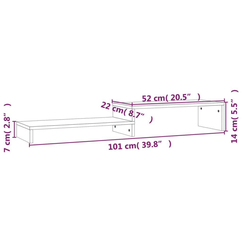 vidaXL Support de moniteur Gris (52-101)x22x14 cm Bois de pin solide