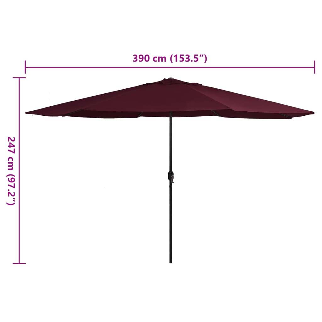 vidaXL Parasol de jardin avec mât en métal 390 cm rouge bordeaux