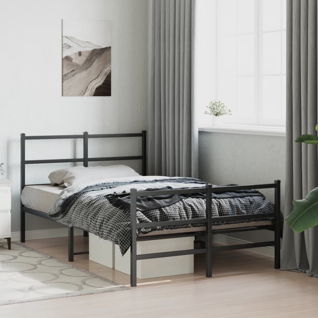 vidaXL Cadre de lit métal sans matelas avec pied de lit noir 120x190cm