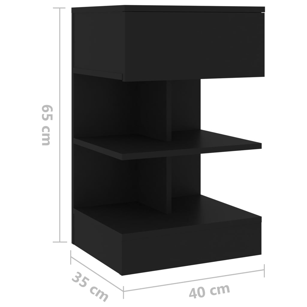 vidaXL Table de chevet Noir 40x35x65 cm Bois d’ingénierie