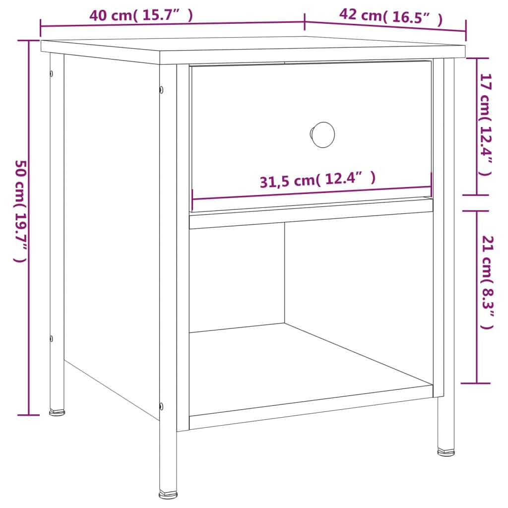 vidaXL Tables de chevet 2pcs chêne marron 40x42x50cm bois d'ingénierie
