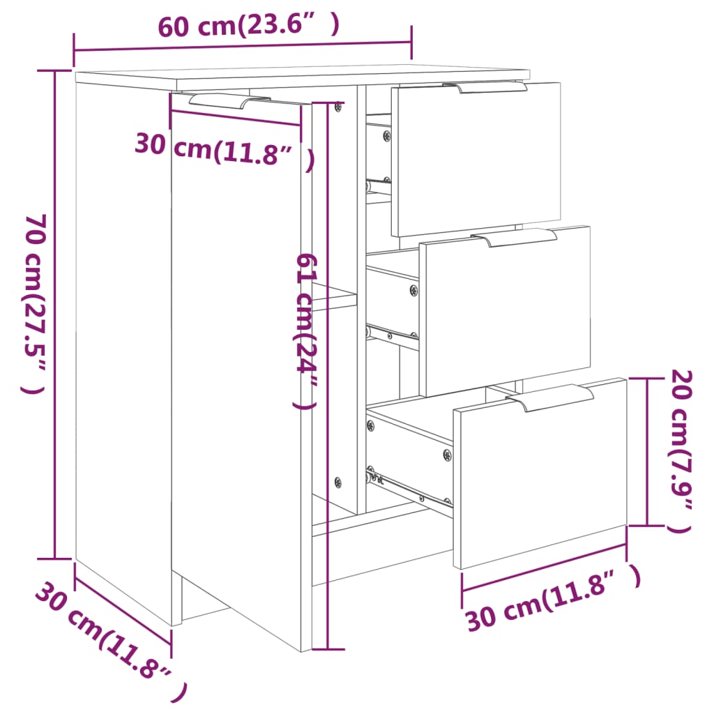 vidaXL Buffet chêne marron 60x30x70 cm Bois d'ingénierie