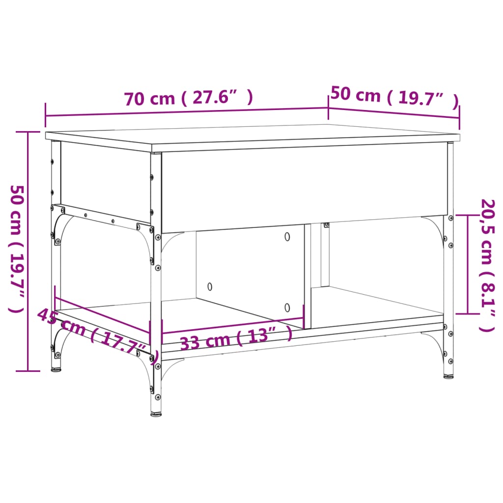 vidaXL Table basse sonoma gris 70x50x50 cm bois d'ingénierie et métal