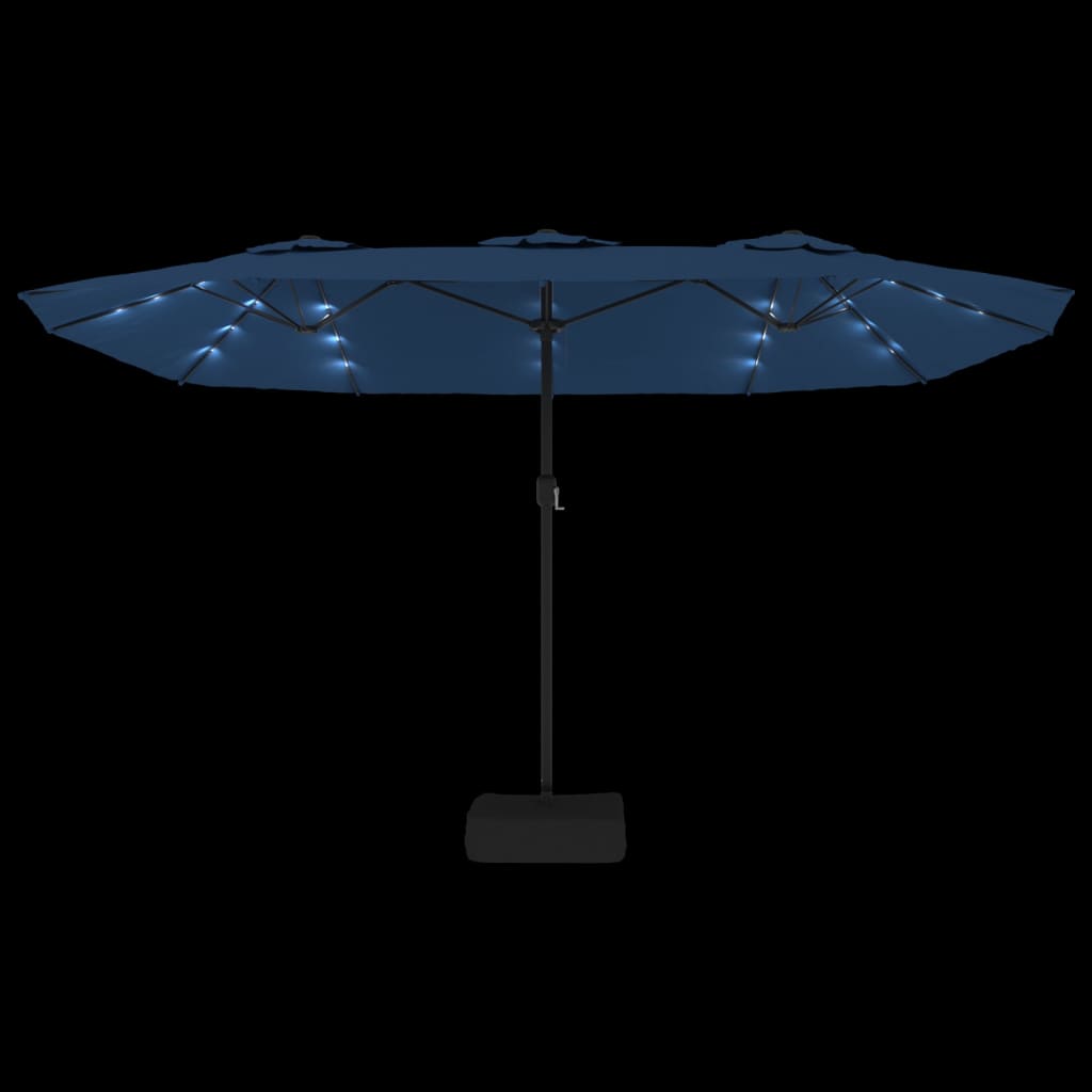 vidaXL Parasol à double tête avec LED bleu azuré 449x245 cm