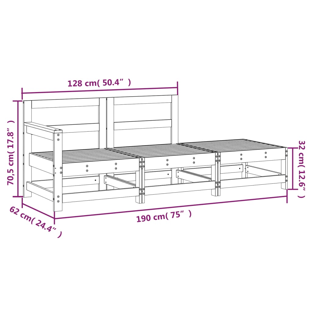 vidaXL Salon de jardin 3 pcs gris bois massif de pin