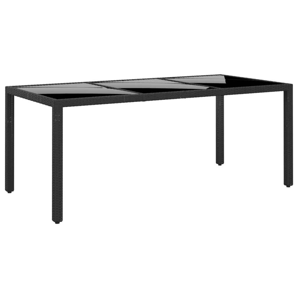 vidaXL Table de jardin 190x90x75 cm Verre trempé/résine tressée Noir