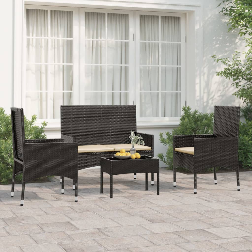 vidaXL Salon de jardin 4 pcs avec coussins Noir Résine tressée