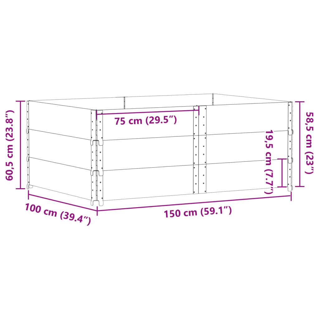 vidaXL Jardinière noir 150x100 cm bois massif de pin