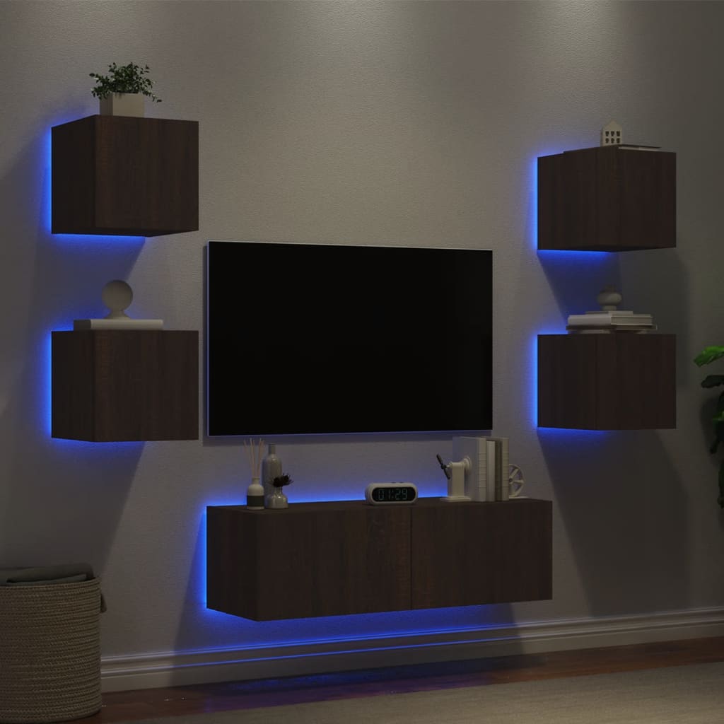 vidaXL Meuble TV muraux 5 pcs avec lumières LED chêne marron