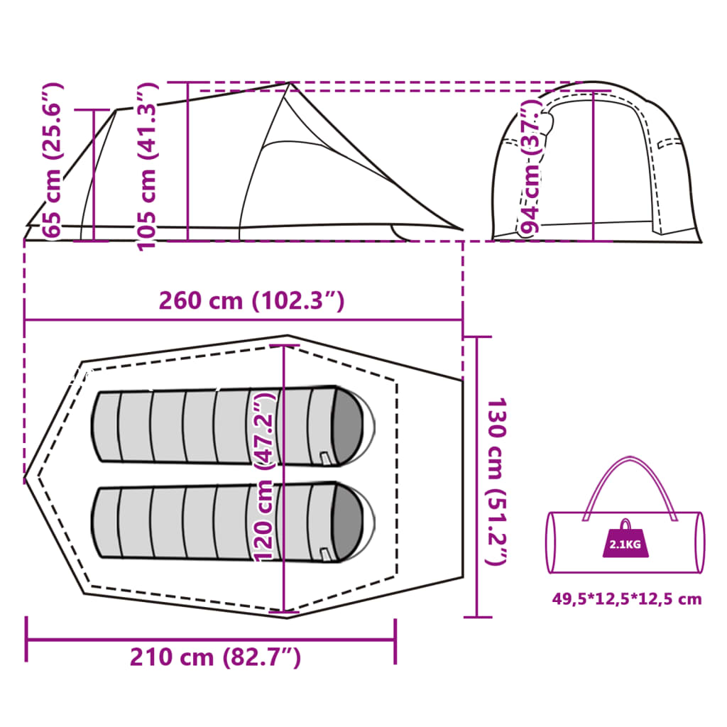 vidaXL Tente de camping tunnel 2 personnes vert imperméable