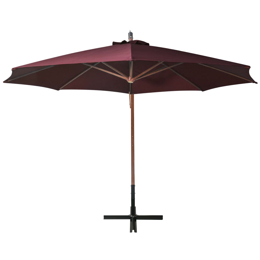 vidaXL Parasol de jardin suspendu et mât rouge bordeaux bois de sapin