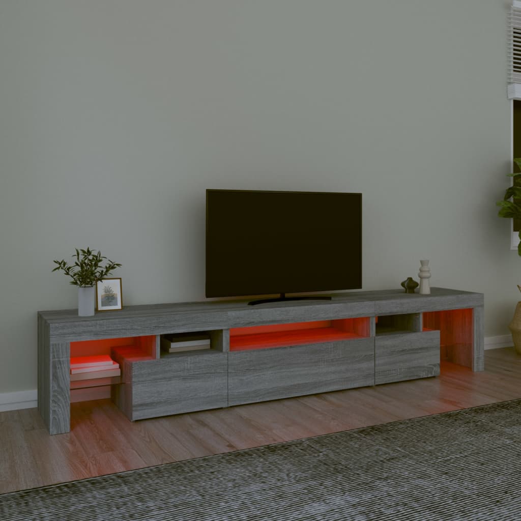 vidaXL Meuble TV avec lumières LED Sonoma gris 215x36,5x40 cm