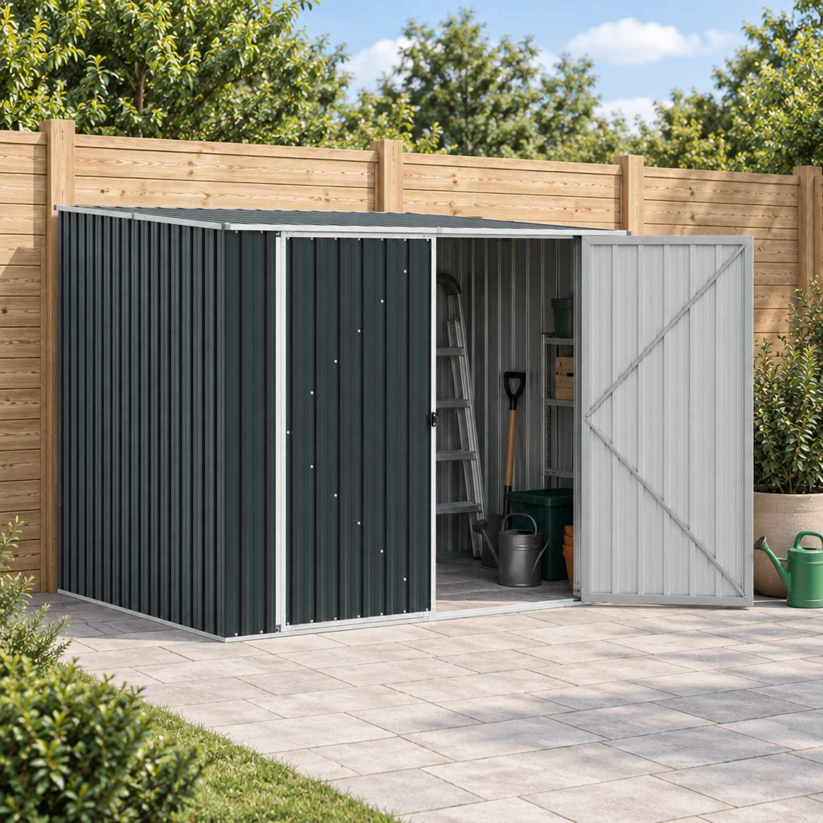 Abri De Jardin Métal Anthracite 161x89x161cm - Acier Galvanisé, Avec Porte - 3