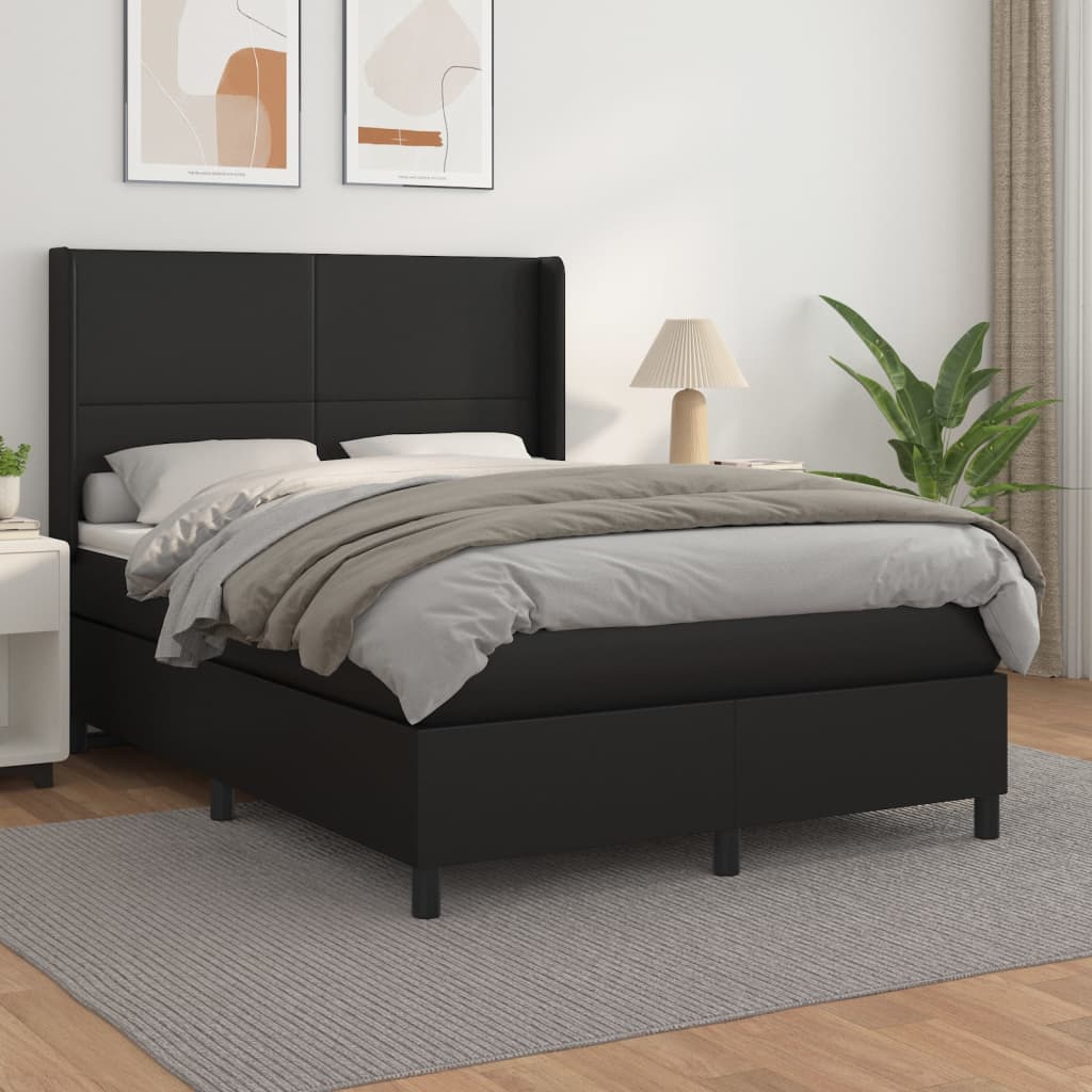 vidaXL Sommier à lattes de lit avec matelas Noir 140x200 cm Similicuir