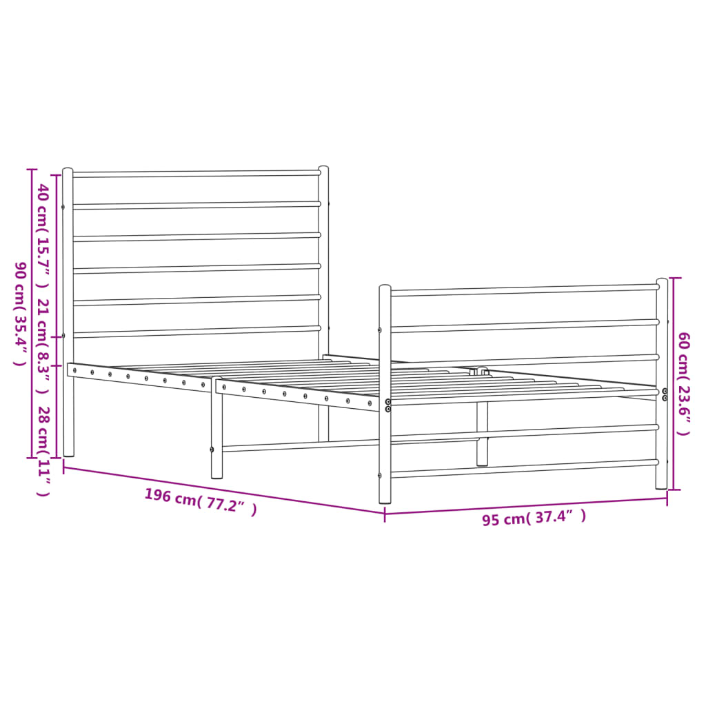 vidaXL Cadre de lit métal sans matelas avec pied de lit noir 90x190 cm