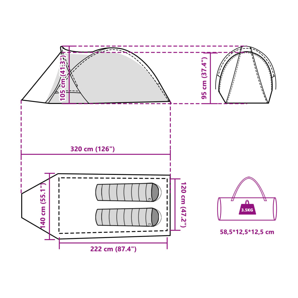 vidaXL Tente de camping à dôme 2 personne bleu imperméable