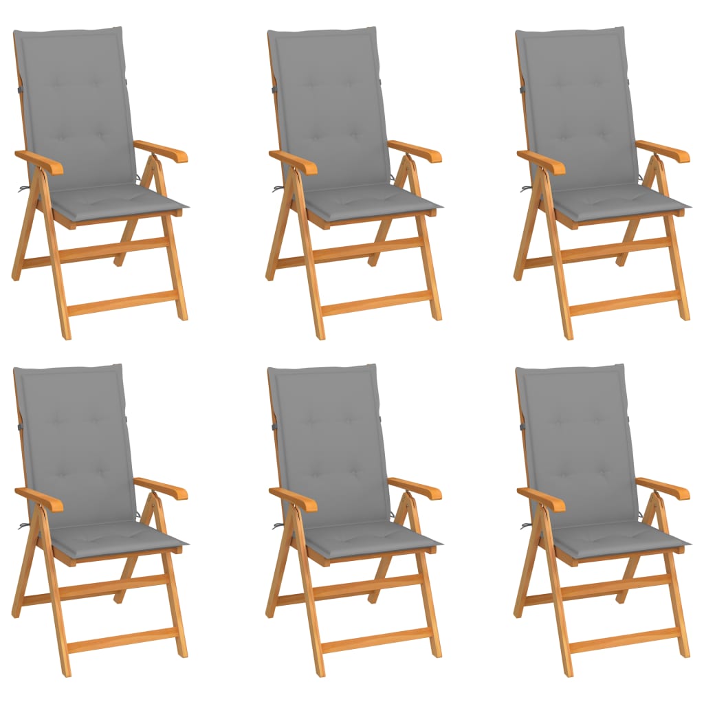 vidaXL Chaises de jardin lot de 6 avec coussins gris Bois teck massif