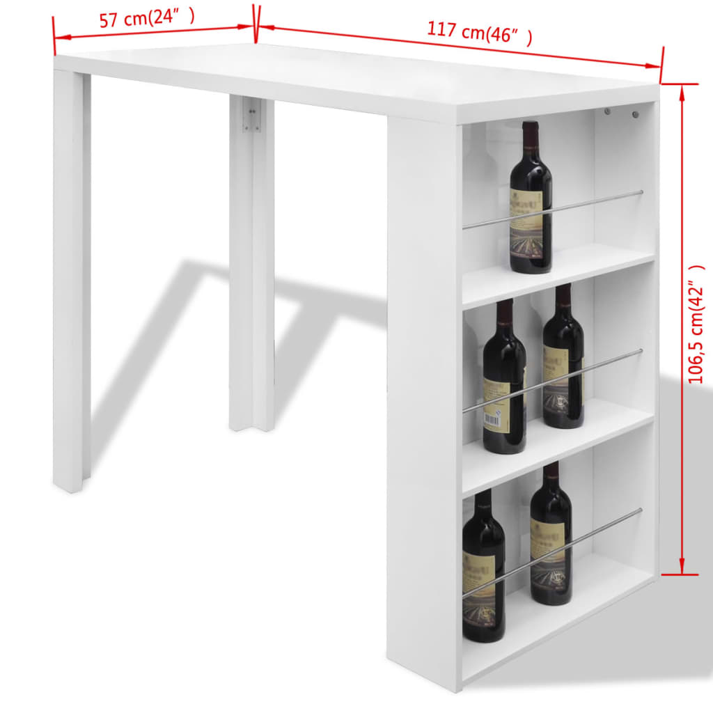 vidaXL Table de bar MDF avec casier à bouteilles Blanc haut brillance