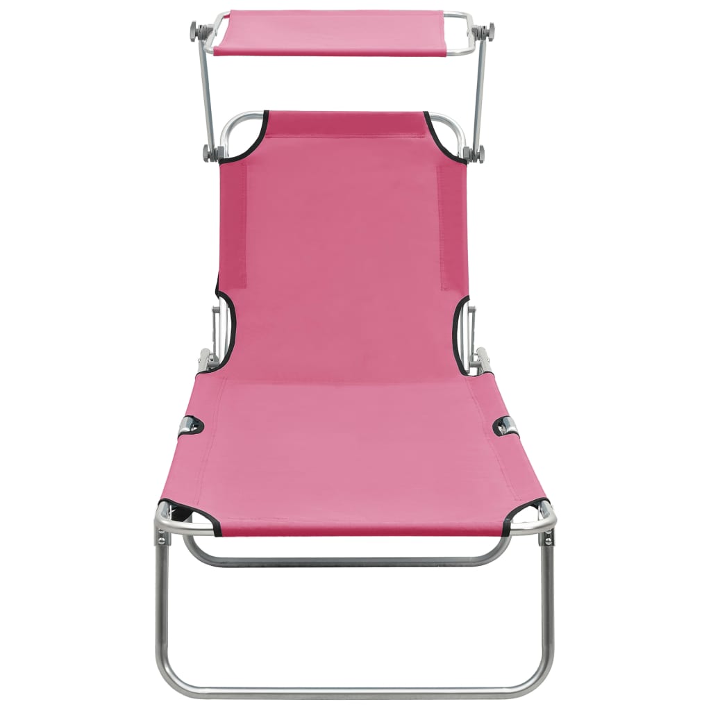 vidaXL Chaise longue pliable avec auvent rose aluminium