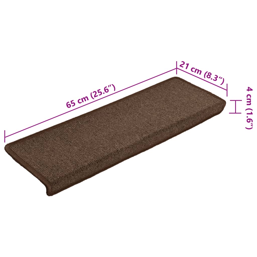 vidaXL Tapis d'escalier 15 pcs 65x21x4 cm Marron