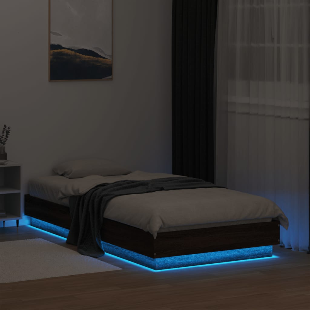 vidaXL Cadre de lit avec lumières LED chêne marron 75x190 cm