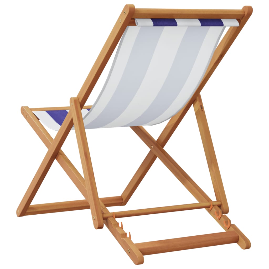 vidaXL Chaise de plage pliable bleu et blanc bois d'eucalyptus/tissu