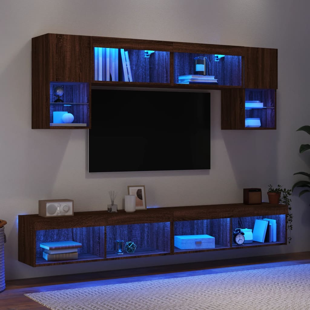 vidaXL Unités murales TV avec LED 6 pcs chêne marron bois d'ingénierie