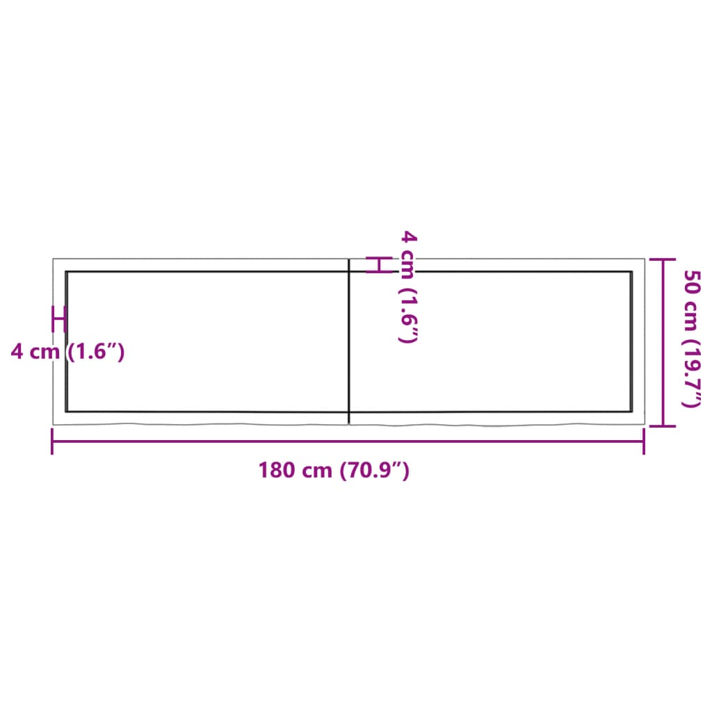 vidaXL Comptoir de salle de bain 180x50x(2-4)cm bois massif non traité