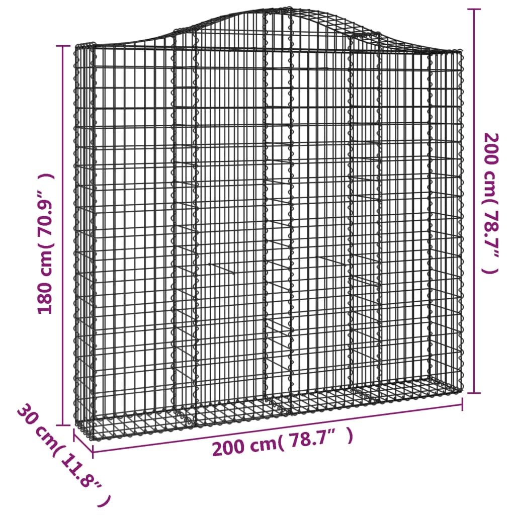 vidaXL Paniers à gabions arqués 15 pcs 200x30x180/200 cm Fer galvanisé