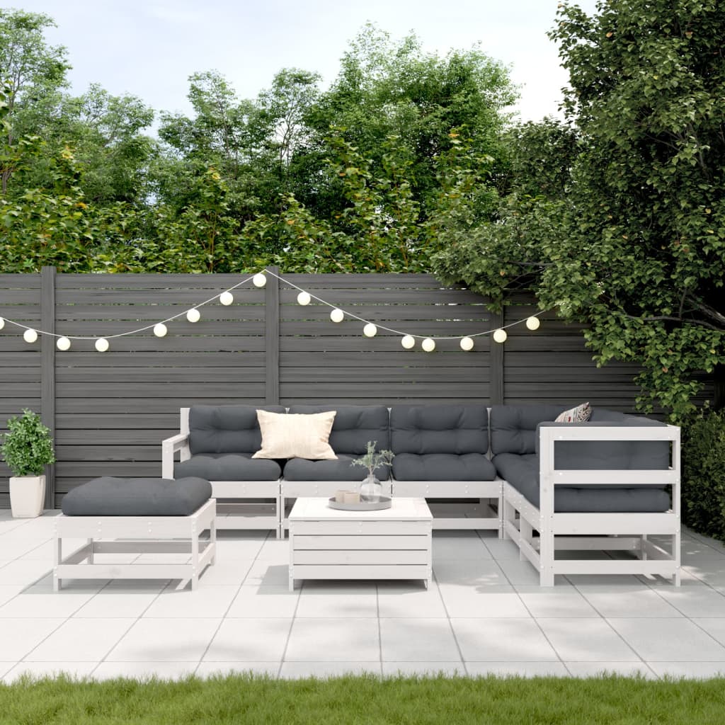 vidaXL Salon de jardin avec coussins 8 pcs blanc bois de pin massif