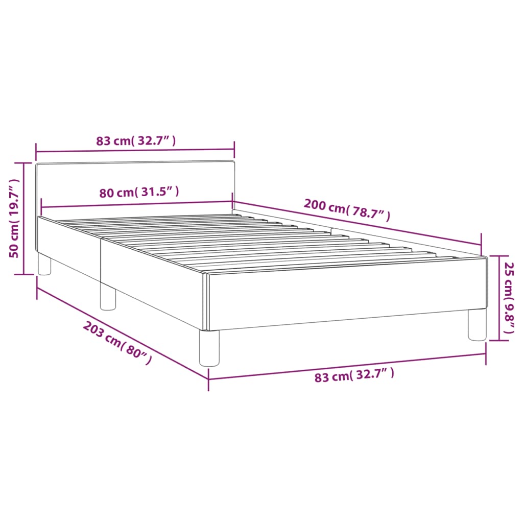 vidaXL Cadre de lit avec tête de lit Gris clair 80x200 cm Tissu
