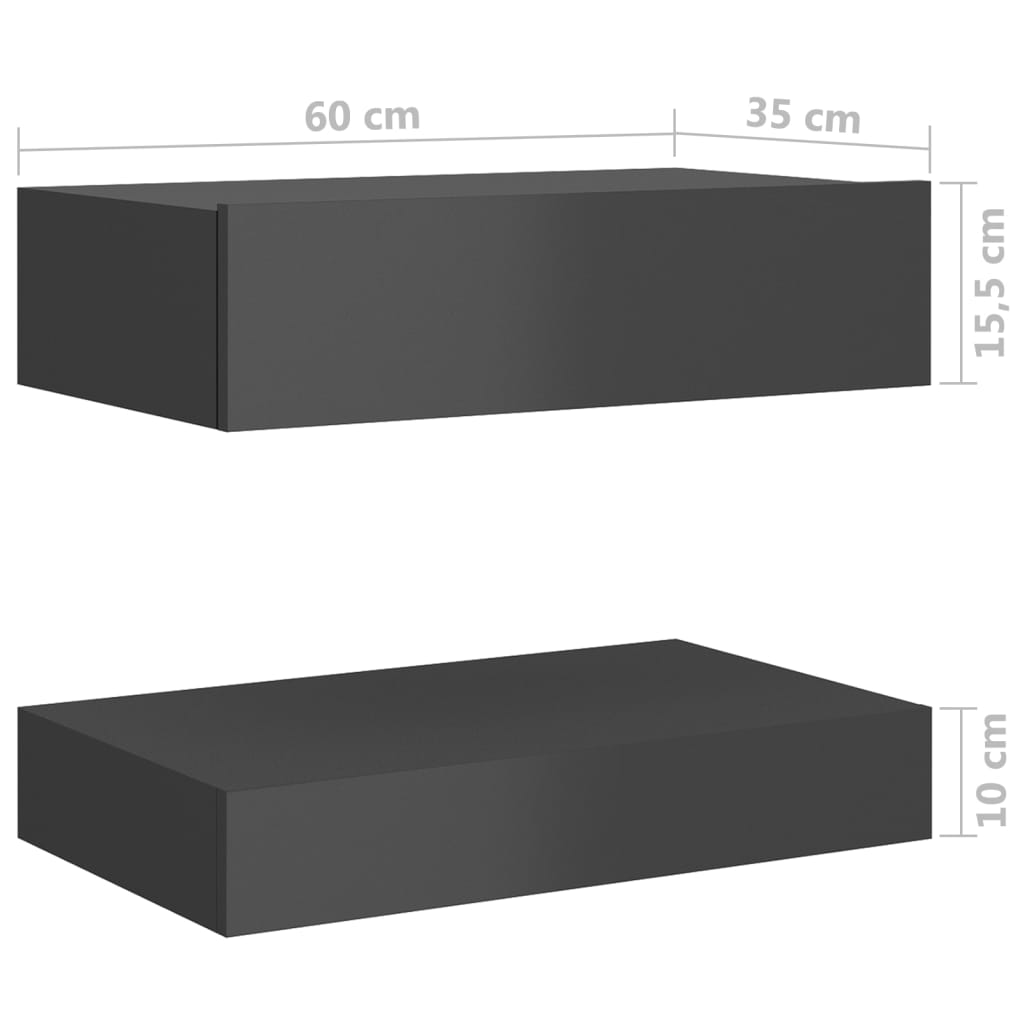 vidaXL Table de chevet Gris brillant 60x35 cm Aggloméré