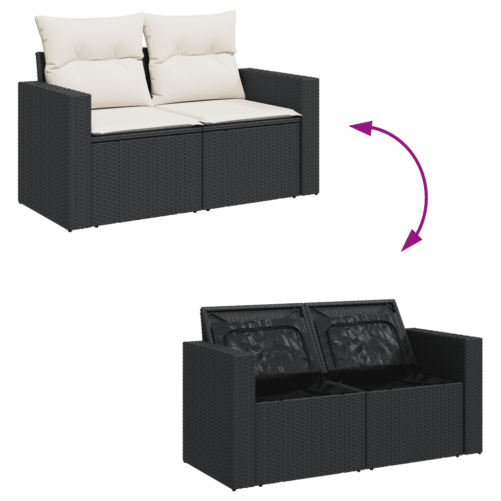 vidaXL Salon de jardin 9 pcs avec coussins noir résine tressée