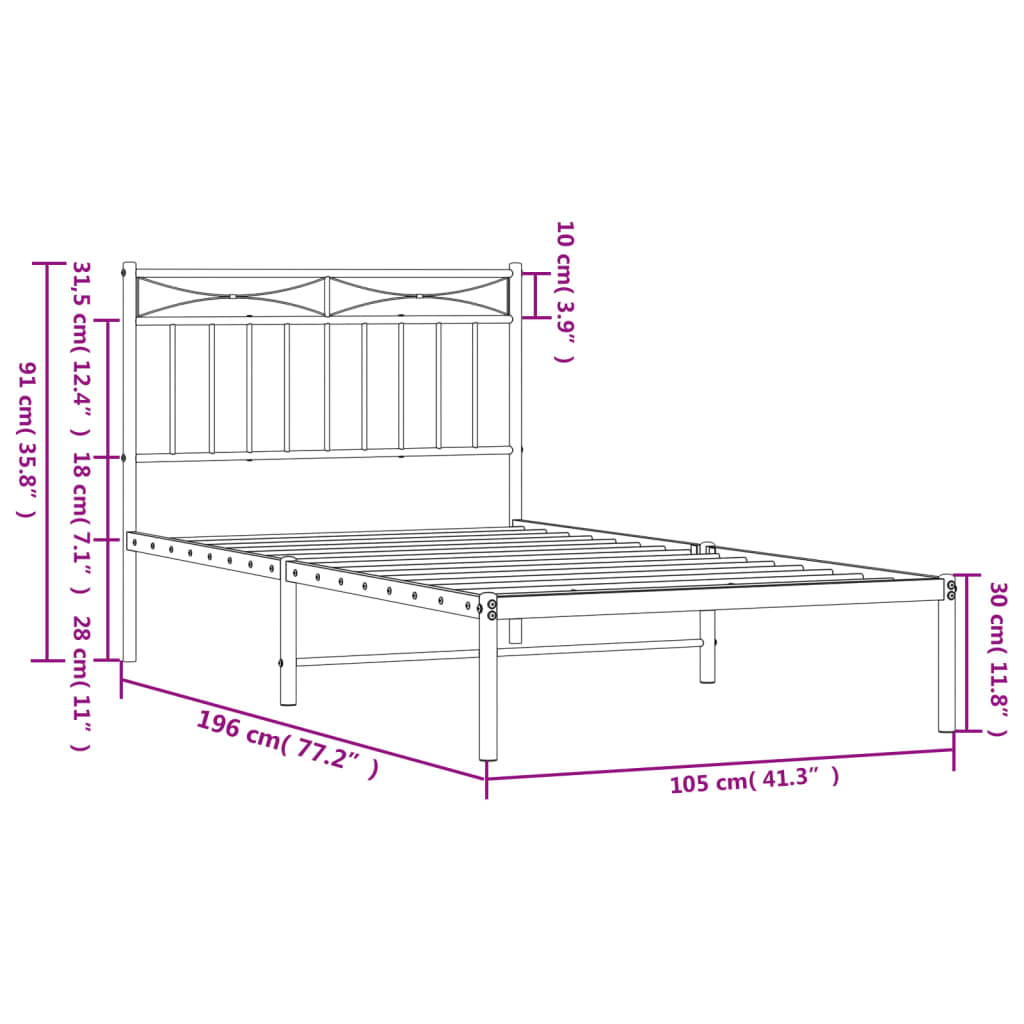 vidaXL Cadre de lit métal sans matelas et tête de lit blanc 100x190 cm